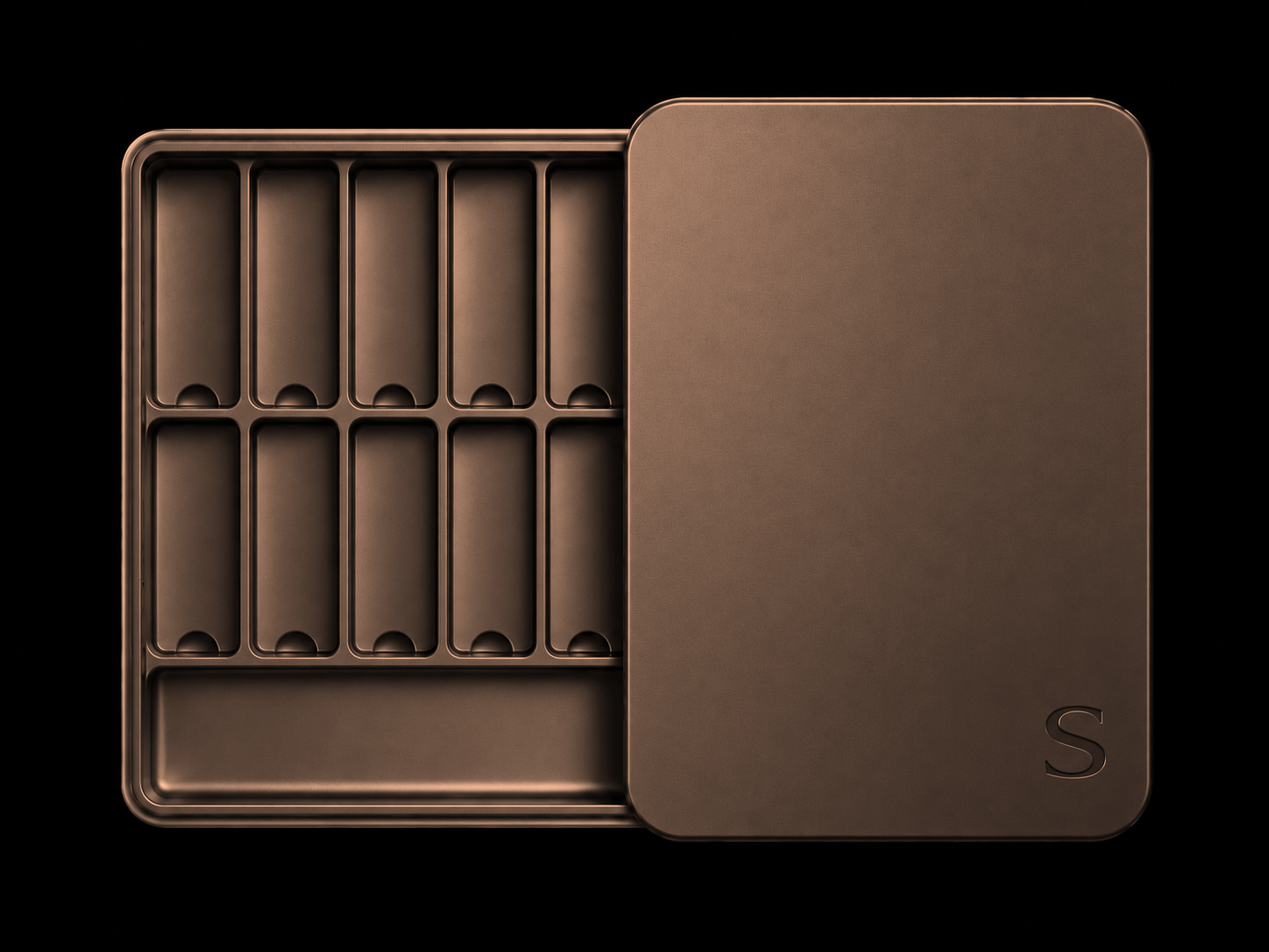 SNUMAG in Brown, shown open with its compartment tray