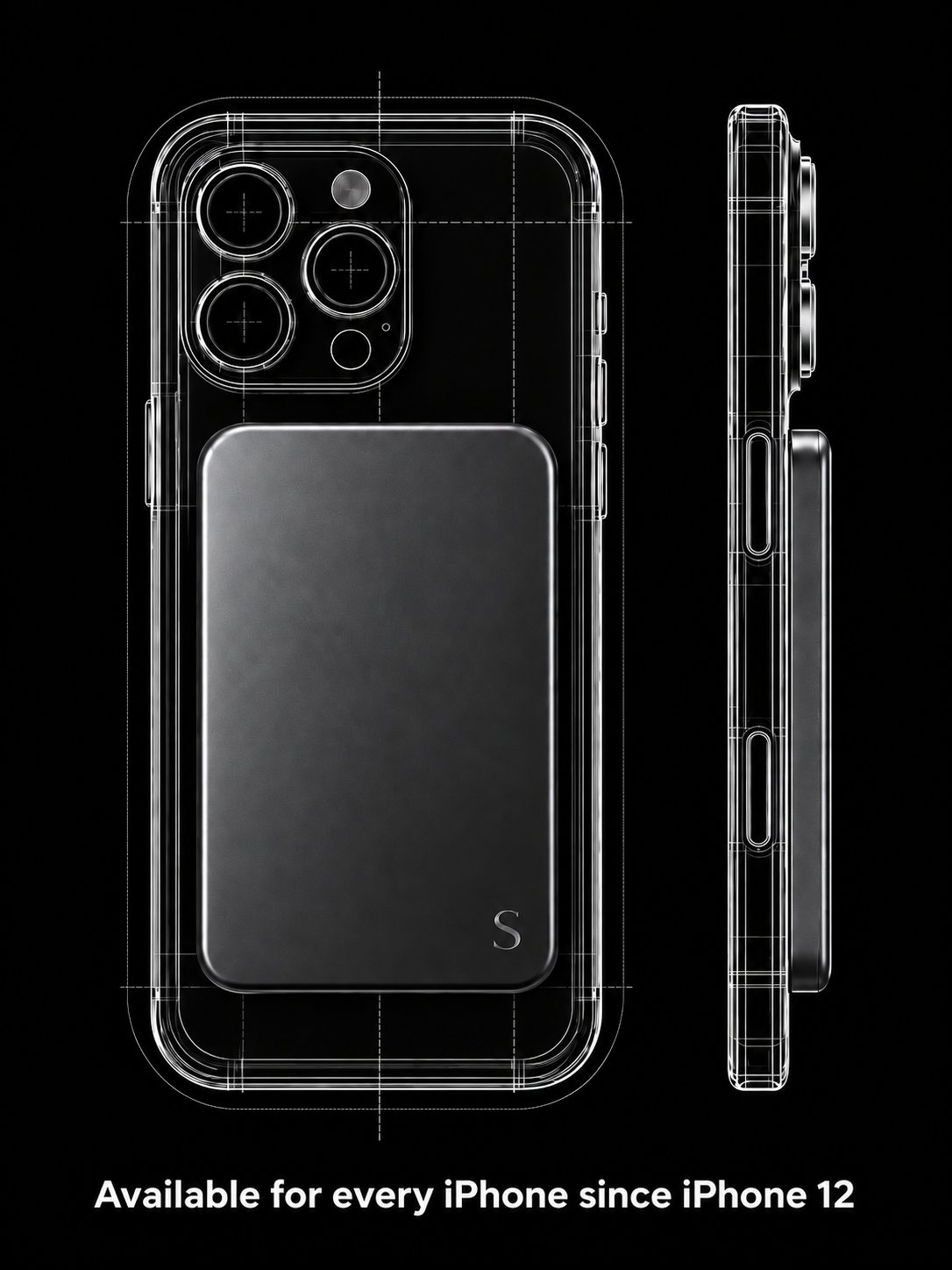 SNUMAG in Gray on the back of an iPhone, front and side view
